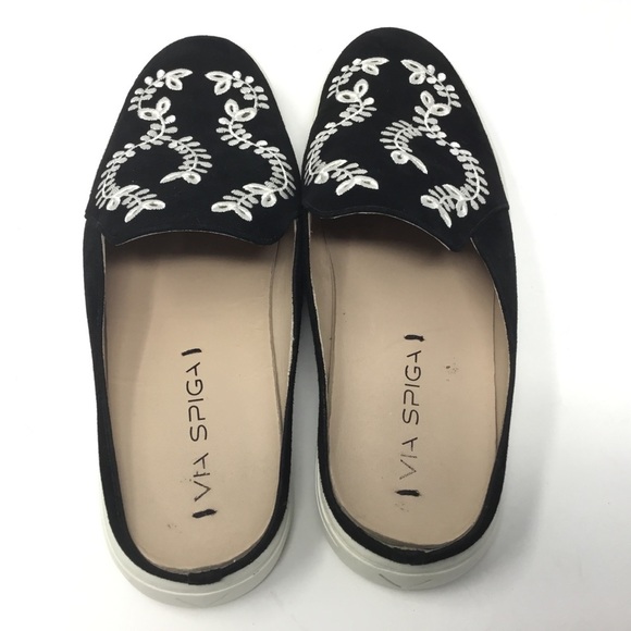 Via Spiga Rina3 Black Suede Embroidered Mules. - Picture 8 of 9